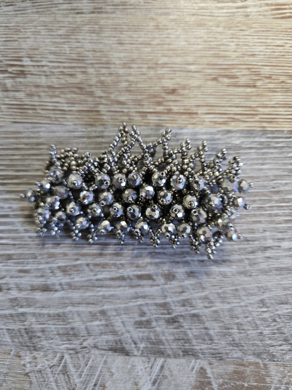 Silver Beaded Hair Barrette - Elegant Women's Accessory